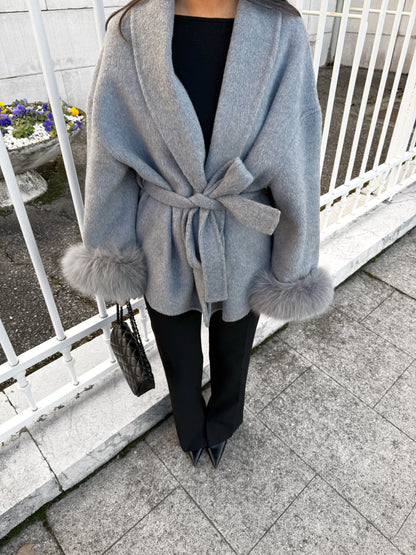 MANTEAU EN LAINE À FOURRURE